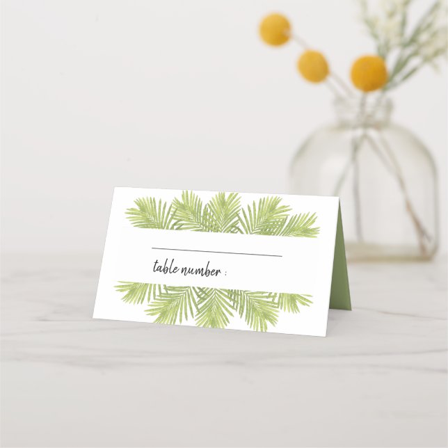 Tropical palm tree wedding place card (Front)