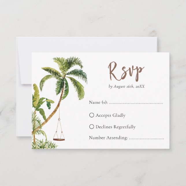 Tropical Palm Tree Wedding RSVP Card (Front)