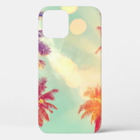 Tropical palm tree with colorful bokeh sun light o