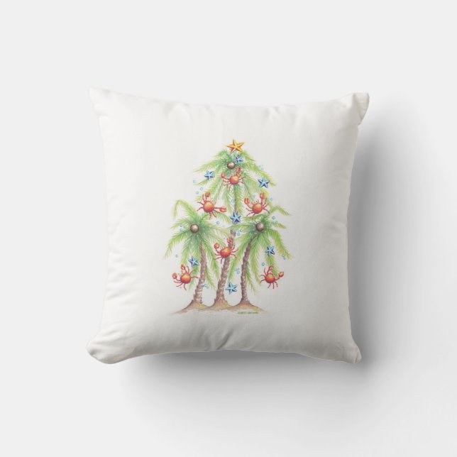 Tropical palm tree with crab ornaments pillow (Front)