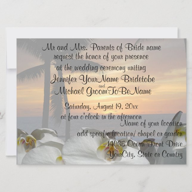 Tropical Palm Tree with orchids Invitation (Front)