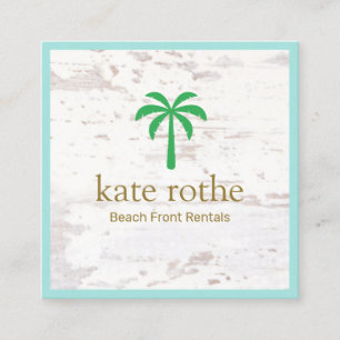 Tropical Palm Tree Wood Square Calling Card