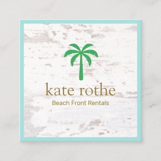 Tropical Palm Tree  Wood Square Calling Card (Front)