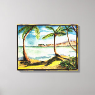 Tropical Palm Trees and Beach Wrapped Canvas