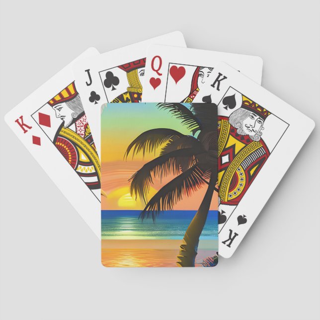 Tropical Palm Trees and Sunsets  Playing Cards (Back)