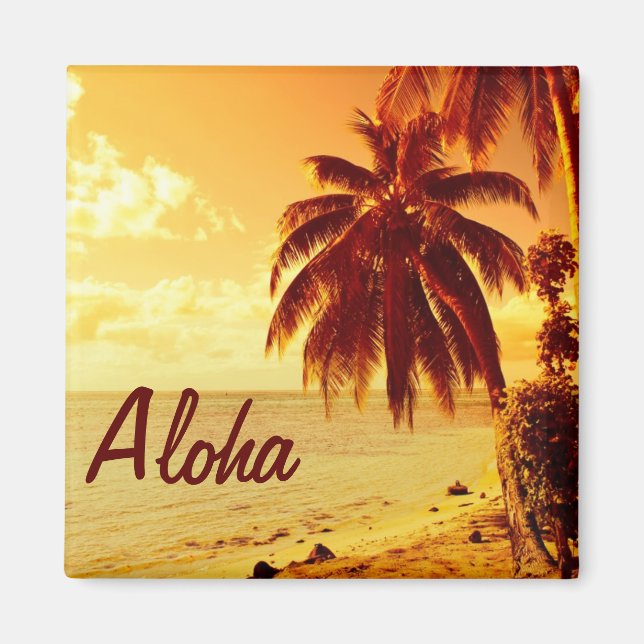 Tropical palm trees at sunset Aloha magnet (Front)