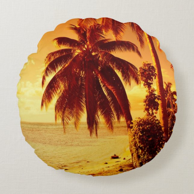 Tropical palm trees at sunset round pillow (Front)