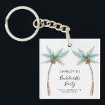 Tropical Palm Trees Bachelorette Party Favor Key Ring<br><div class="desc">Elevate your bachelorette weekend vibes with our custom palm tree button! Picture this: lush, tropical palm fronds swaying gently, printed on this button, ready to add a touch of paradise to your celebration. Personalize them with the bride-to-be's name, your dreamy destination, and the unforgettable date, making each button a cherished...</div>