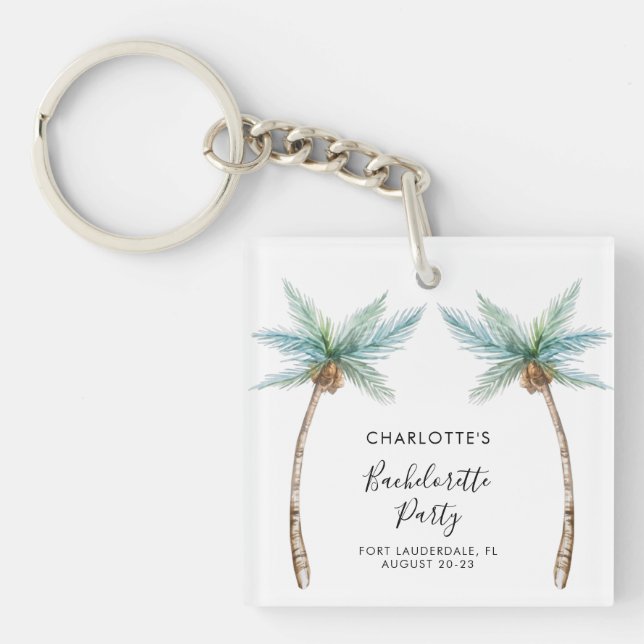 Tropical Palm Trees Bachelorette Party Favour Key Ring (Front)