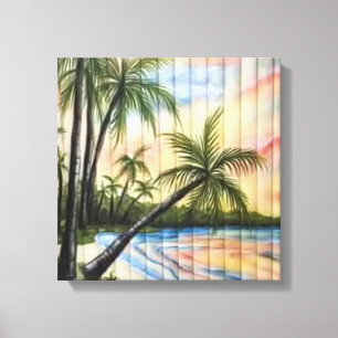 TROPICAL PALM TREES BEACH BLINDS CANVAS PRINT