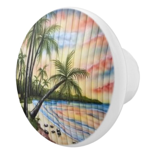 TROPICAL PALM TREES BEACH BLINDS CERAMIC KNOB (Right)