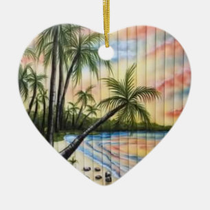 TROPICAL PALM TREES BEACH BLINDS CERAMIC TREE DECORATION