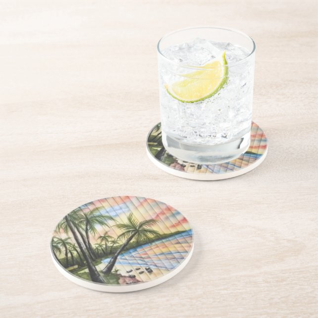 TROPICAL PALM TREES BEACH BLINDS COASTER (Side)
