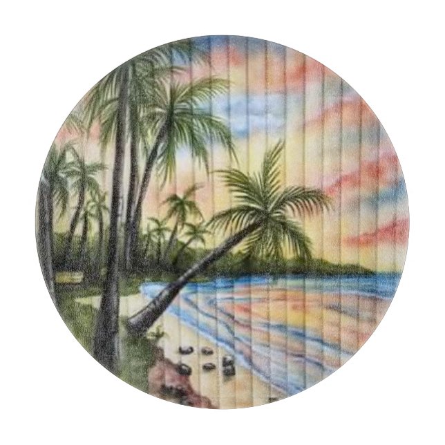 TROPICAL PALM TREES BEACH BLINDS CUTTING BOARD (Front)