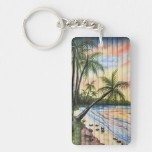 TROPICAL PALM TREES BEACH BLINDS KEY RING