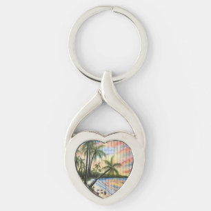 TROPICAL PALM TREES BEACH BLINDS KEY RING