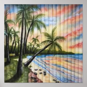 TROPICAL PALM TREES BEACH BLINDS POSTER