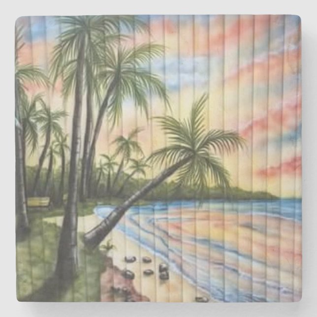 TROPICAL PALM TREES BEACH BLINDS STONE COASTER (Front)