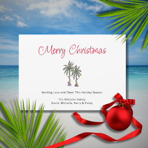 Tropical Palm Trees Beach Christmas Illustration Holiday Card