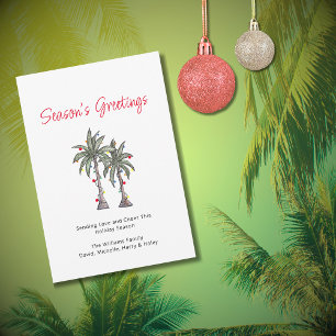 Tropical Palm Trees Beach Christmas Illustration  Holiday Card