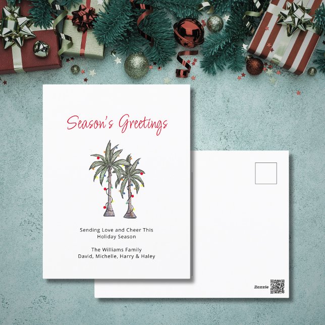 Tropical Palm Trees Beach Christmas Illustration  Holiday Postcard (Creator Uploaded)