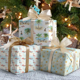 Tropical Palm Trees Beach Christmas Wrapping Paper Sheet