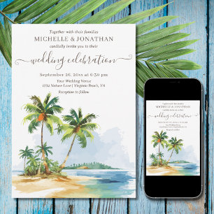Tropical Palm Trees Beach Destination Wedding Invitation