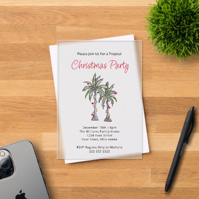 Tropical Palm Trees Beach Holiday Party Christmas  Acrylic Invitations (Insitu (Invitation Card))