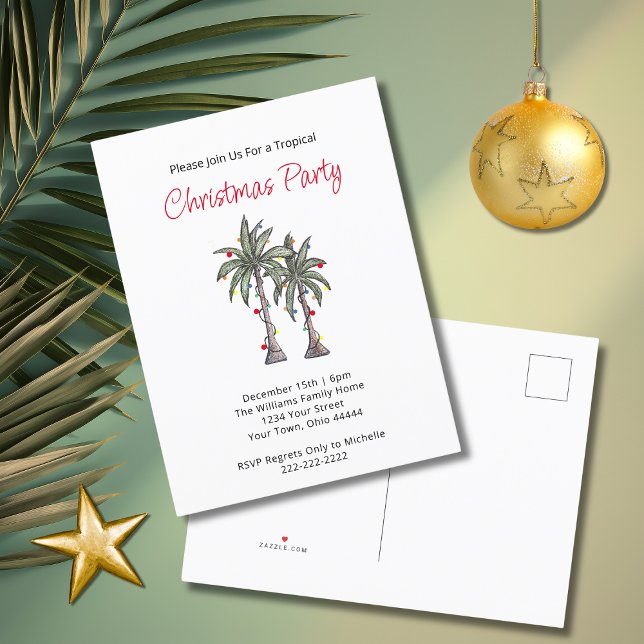 Tropical Palm Trees Beach Holiday Party Christmas  Invitation Postcard (Creator Uploaded)