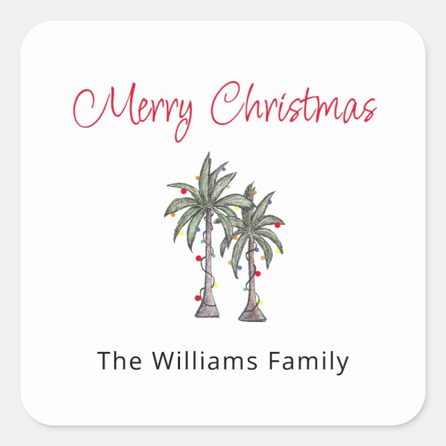 Tropical Palm Trees Beach Merry Christmas  Square Sticker (Front)