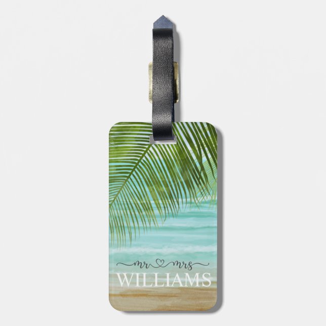 Tropical Palm Trees Beach Personalised Luggage Tag (Back Vertical)