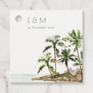 Tropical Palm Trees Beach Sand Monogram Wedding Favour Tags