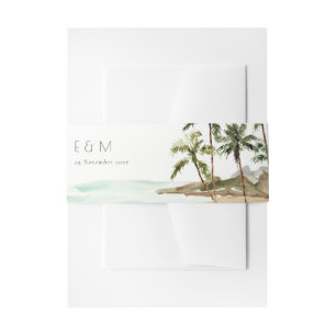 Tropical Palm Trees Beach Sand Monogram Wedding Invitation Belly Band