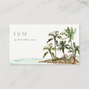 Tropical Palm Trees Beach Sand Monogram Wedding Place Card