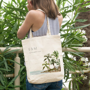 Tropical Palm Trees Beach Sand Monogram Wedding Tote Bag