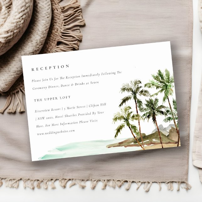 Tropical Palm Trees Beach Sand Wedding Reception Enclosure Card (Creator Uploaded)