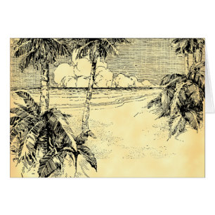 Tropical Palm Trees Beach Vintage Art Card