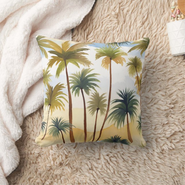 Tropical Palm Trees | Beach Watercolor Painting Cushion (Blanket)