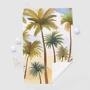 Tropical Palm Trees Beach Watercolor Painting Golf Towel
