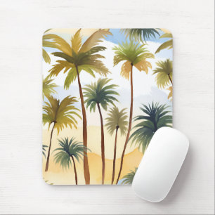 Tropical Palm Trees Beach Watercolor Painting Mouse Pad