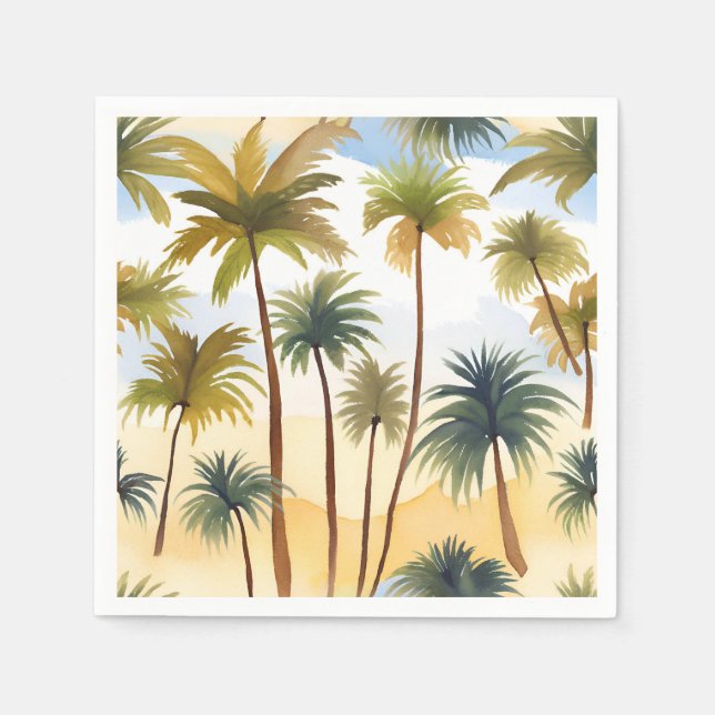 Tropical Palm Trees | Beach Watercolor Painting Napkin (Front)