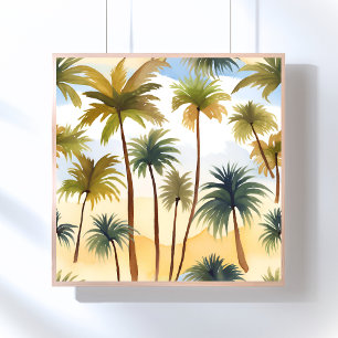 Tropical Palm Trees   Beach Watercolor Painting Poster