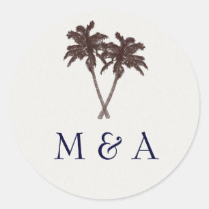 Tropical Palm Trees Beach Wedding Stationery Classic Round Sticker