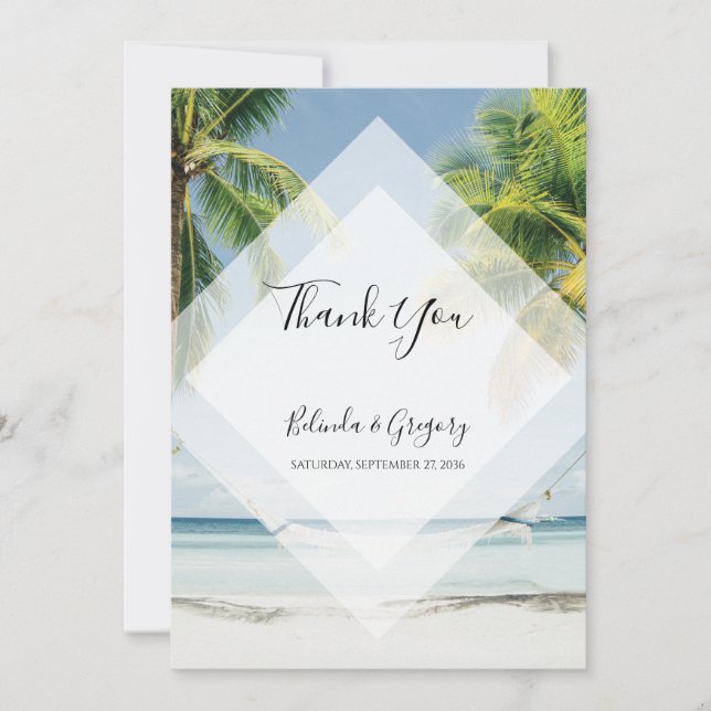 Tropical Palm Trees Beach Wedding Thank You Card (Front)