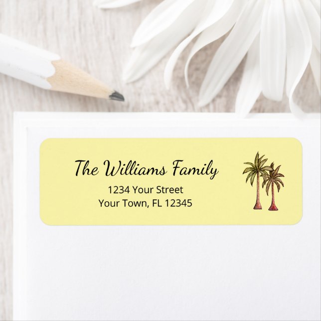 Tropical Palm Trees Beach Yellow Return Address (Insitu)