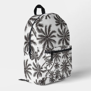 Tropical Palm Trees Black and White Pattern Printed Backpack