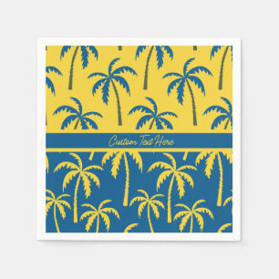 Tropical Palm Trees Blue Yellow Personalised Napkin