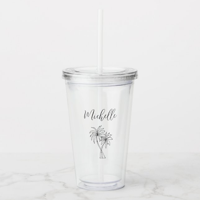 Tropical Palm Trees Botanical Foliage Elegant Acrylic Tumbler (Front)