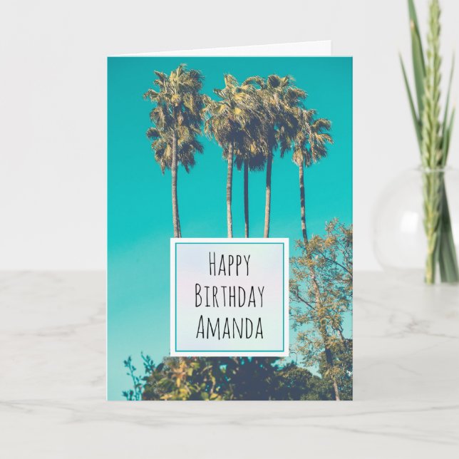 Tropical Palm Trees California Retro Birthday Card (Front)