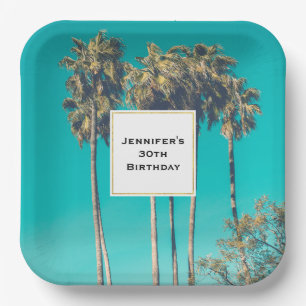 Tropical Palm Trees California Retro Birthday Paper Plate
